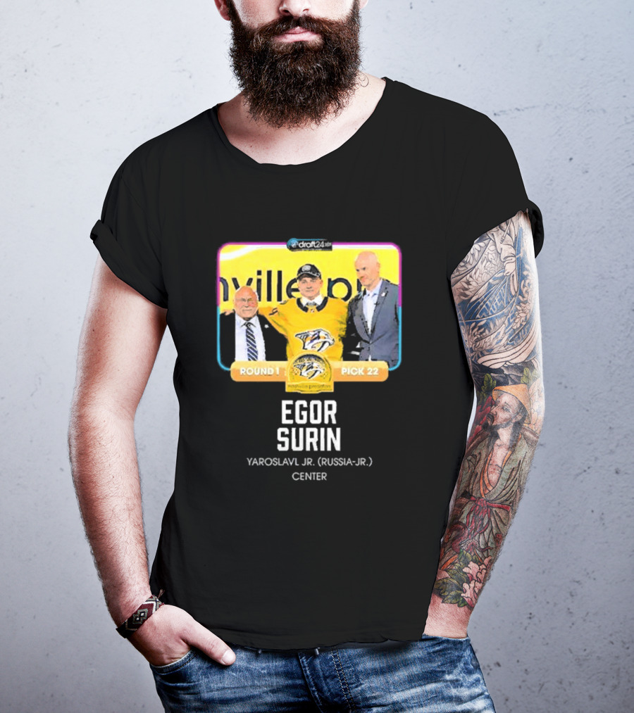 Draft24 Egor Surin Nashville Predators Round 1 Pick 22 Yaroslavl Jr. Russia Center T-Shirt