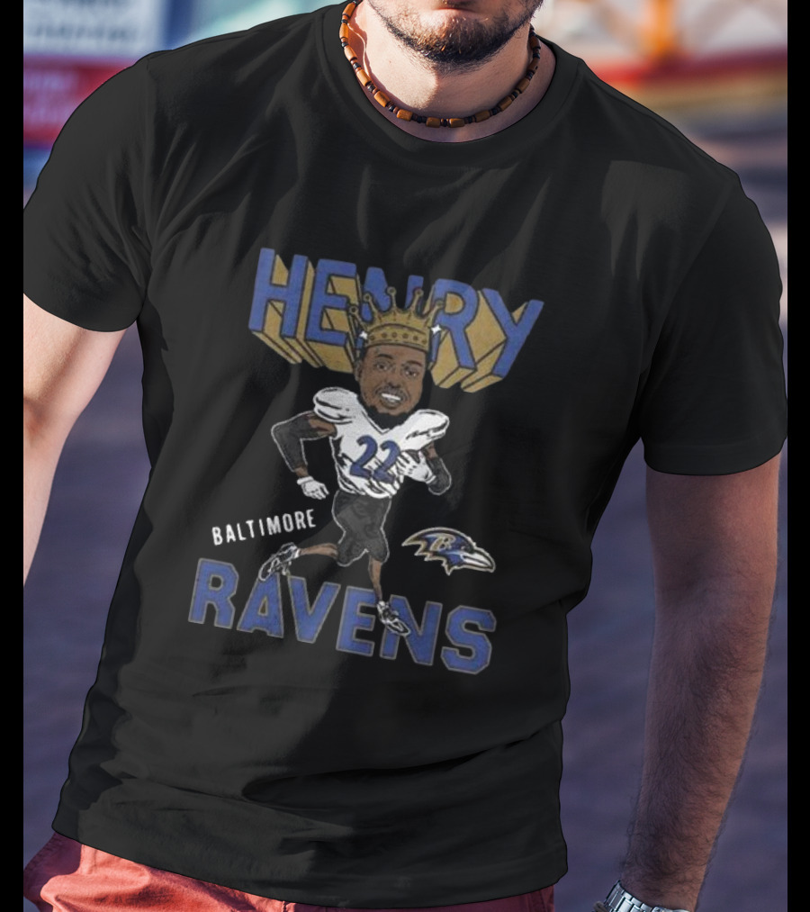Baltimore Ravens Henry 22 Football Character With Crown T-Shirt