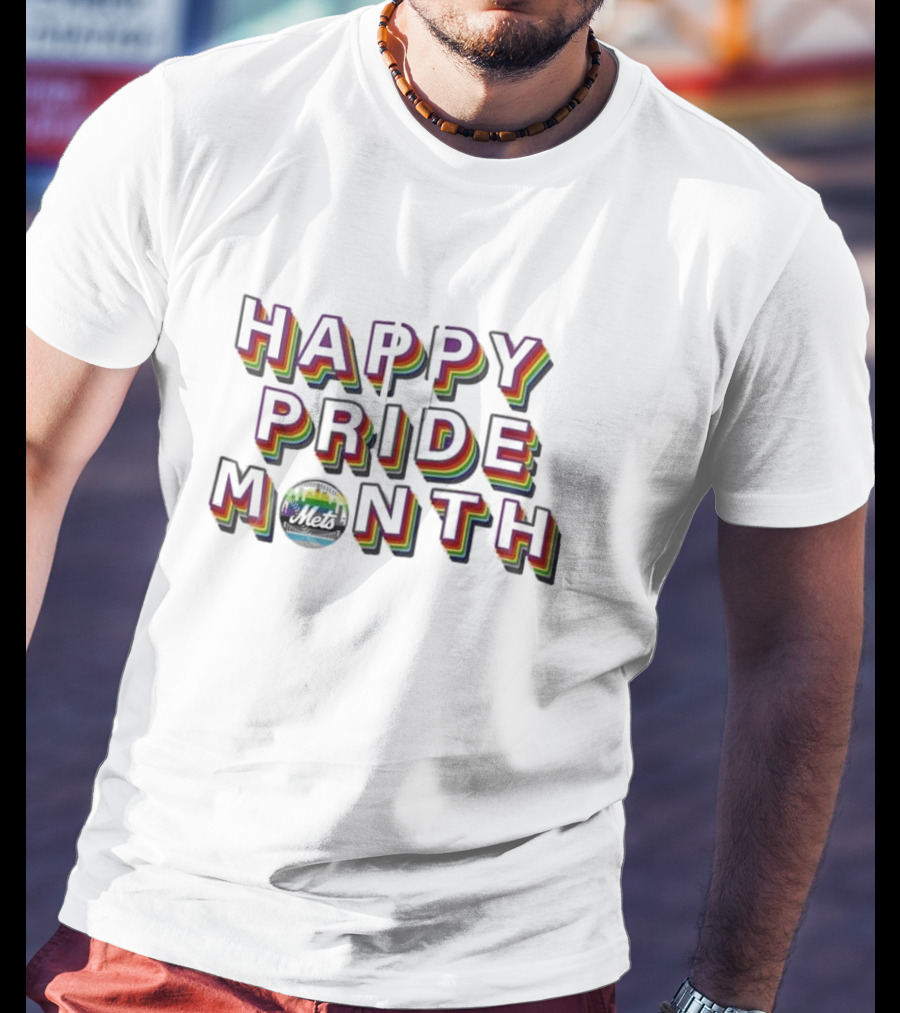 Happy Pride Month NY Mets Rainbow Lettering T-Shirt