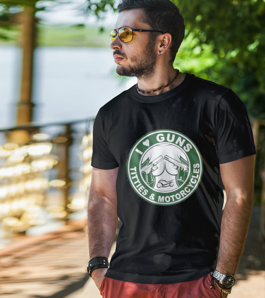 I Love Guns Titties Motorcycles Logo Circle T-Shirt