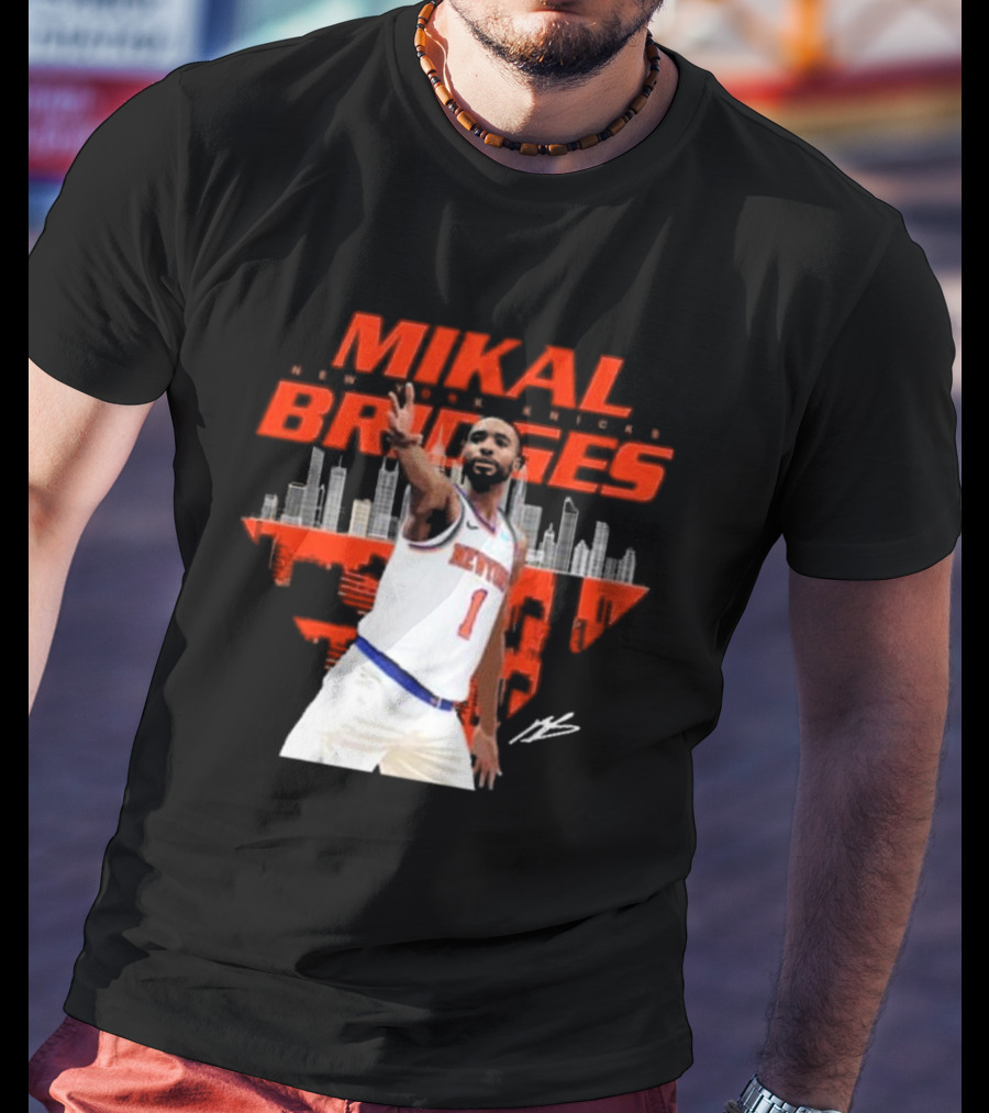 Mikal Bridges New York Knicks Skyline Signature Number 1 T-Shirt