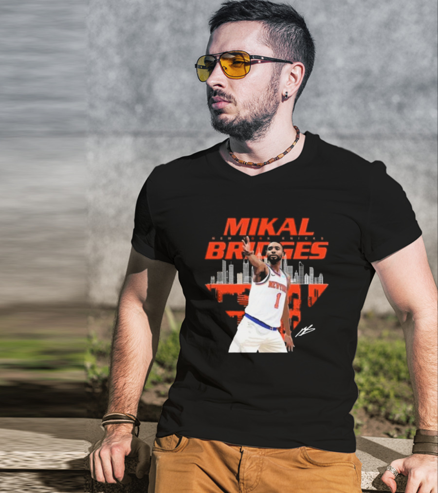 Mikal Bridges New York Knicks Skyline Signature Number 1 T-Shirt