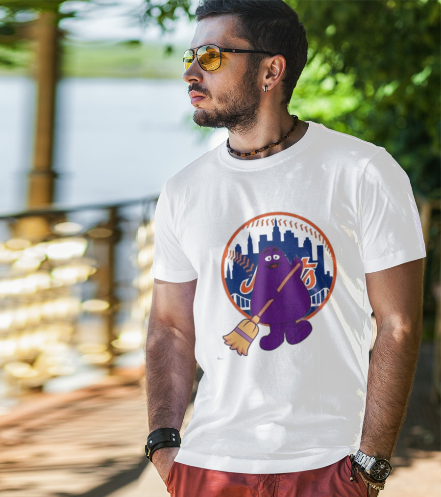 New York Mets Grimace Character Broom Sweep LFGM T-Shirt