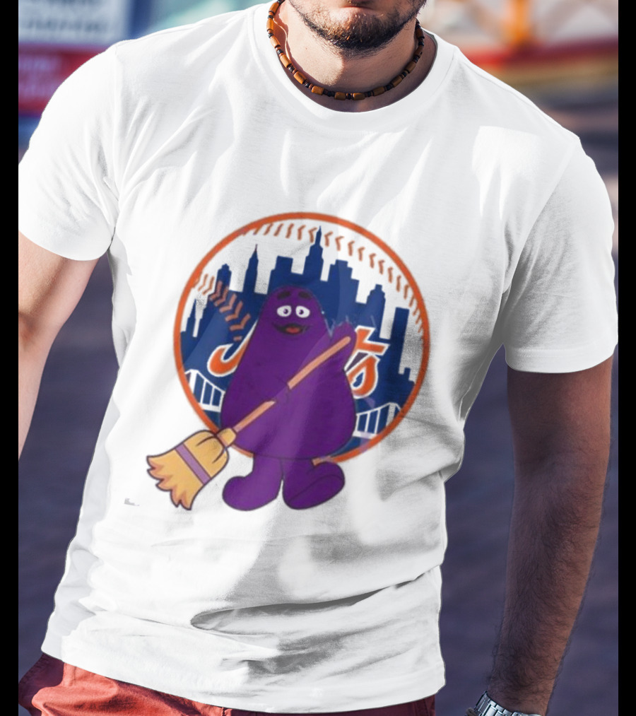 New York Mets Grimace Character Broom Sweep LFGM T-Shirt