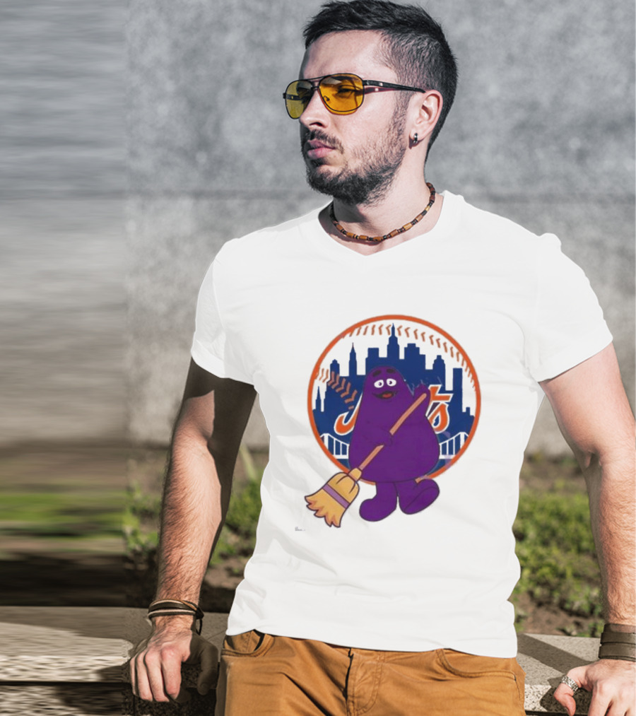 New York Mets Grimace Character Broom Sweep LFGM T-Shirt