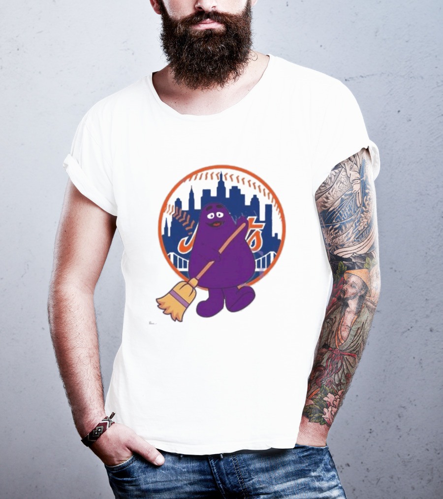 New York Mets Grimace Character Broom Sweep LFGM T-Shirt