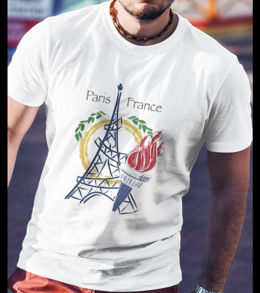 Paris France Eiffel Torch Olympic Laurel Icons T-Shirt