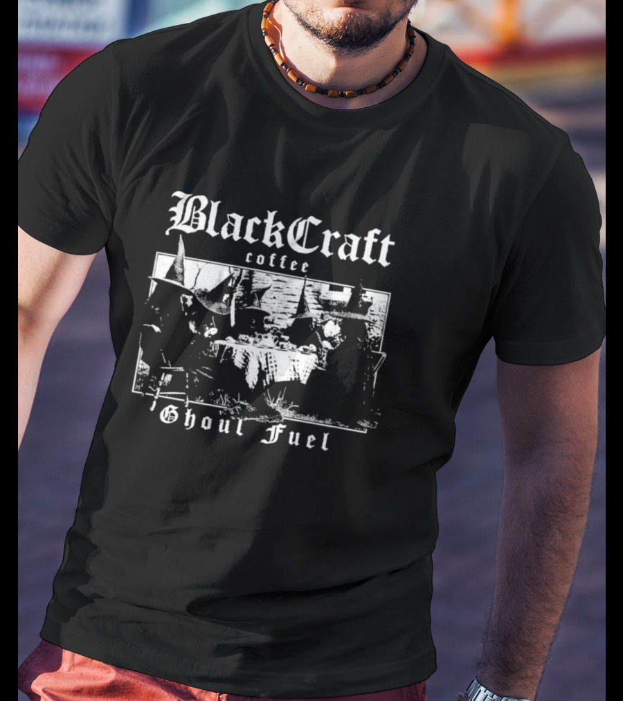 Black Craft Coffee Ghoul Fuel Witches Tea Party Scene T-Shirt