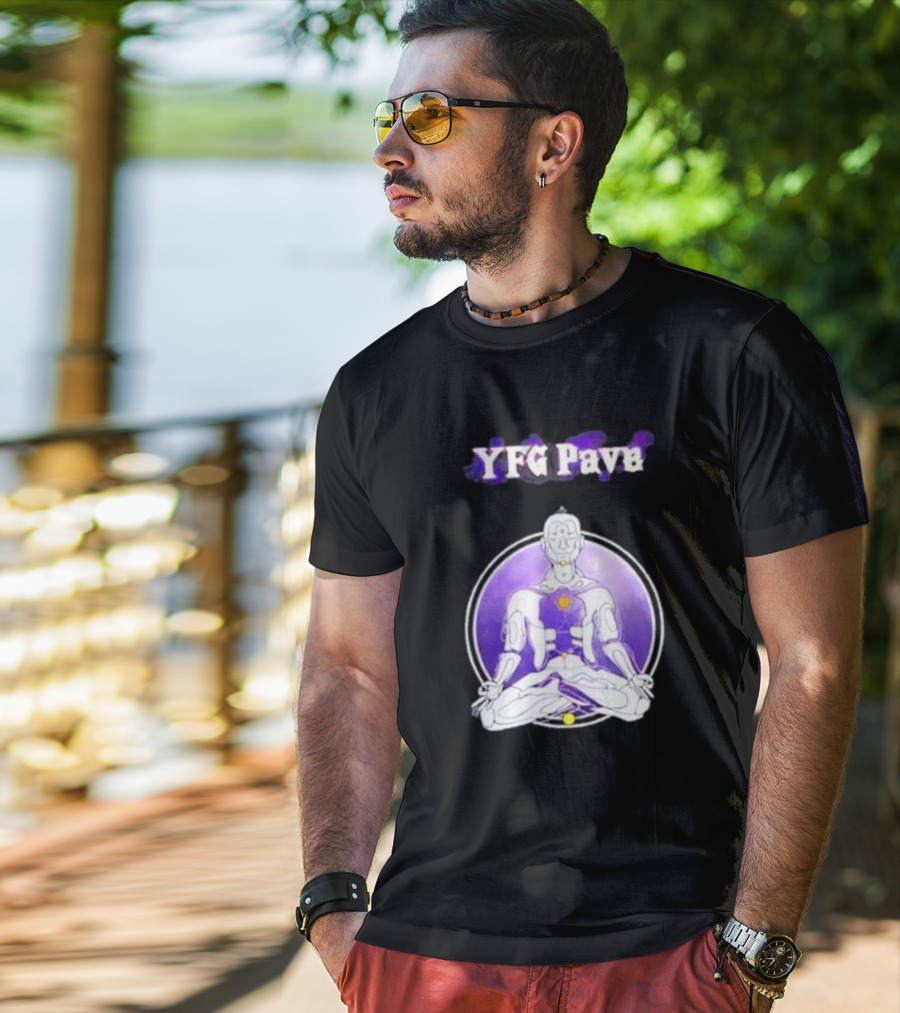 YFG Pave 444 Meditating Robotic Figure Purple Mandala T-Shirt
