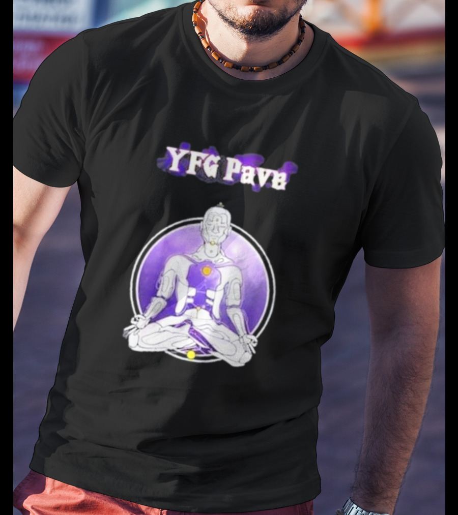 YFG Pave 444 Meditating Robotic Figure Purple Mandala T-Shirt