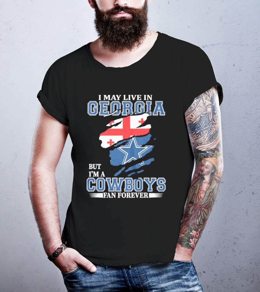 Dallas Cowboys Fan Forever Living In Georgia With Star And Flag Elements T-Shirt