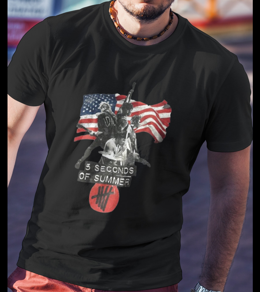 5 Seconds Of Summer American Band With Flag And Tally T-Shirt