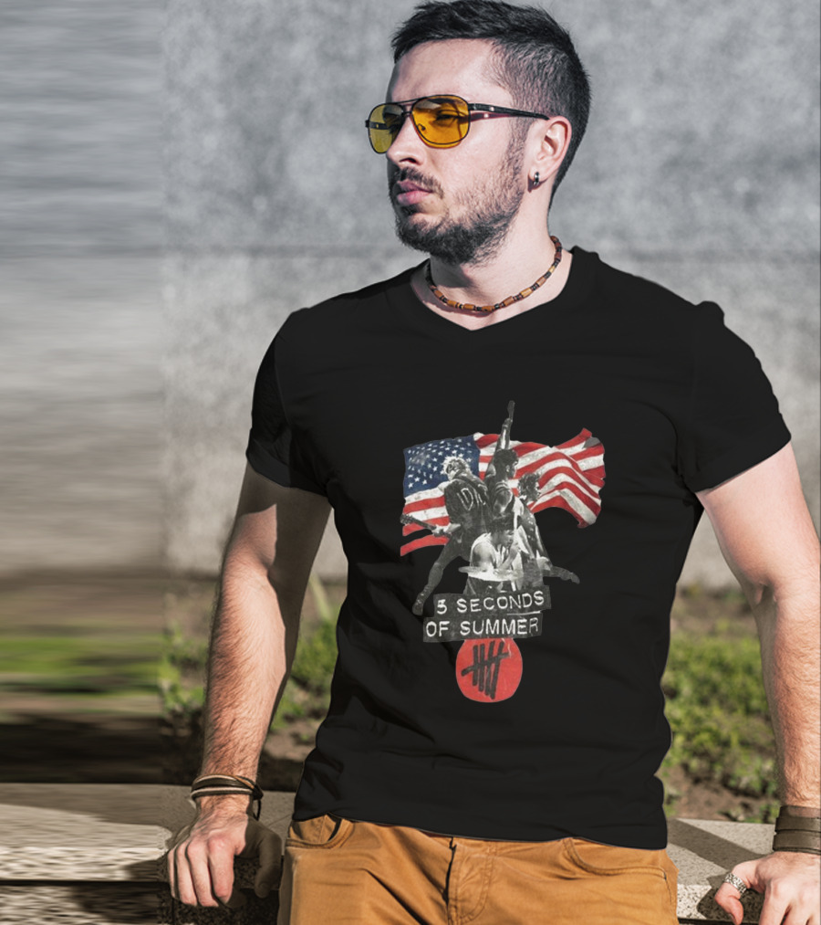 5 Seconds Of Summer American Band With Flag And Tally T-Shirt