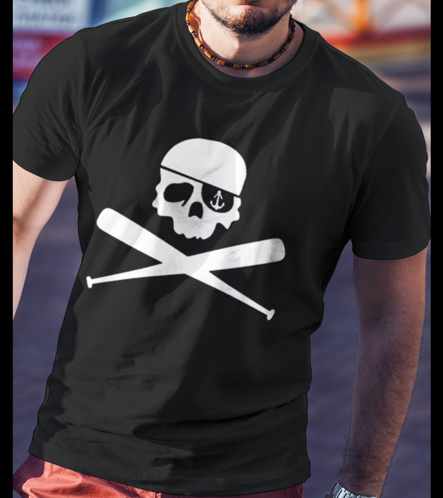 Bryan Reynolds Pirates Anchor-Eyed Skull Crossed Baseball Bats T-Shirt