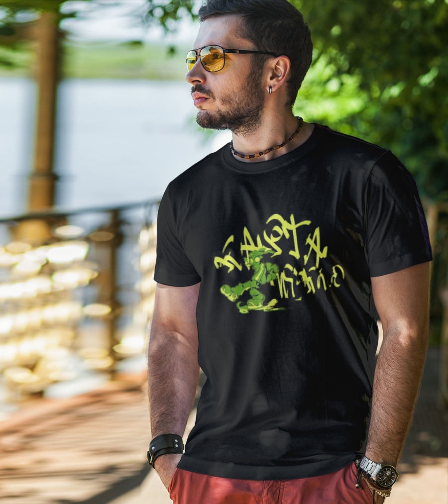 Everpress Gum Studio Rasta World Graffiti Robot Skateboarding Neon Green T-Shirt