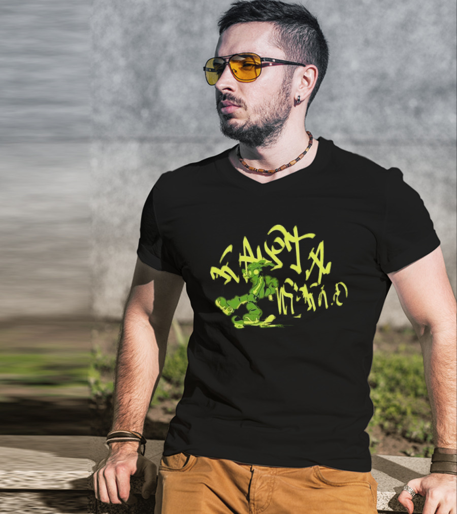 Everpress Gum Studio Rasta World Graffiti Robot Skateboarding Neon Green T-Shirt