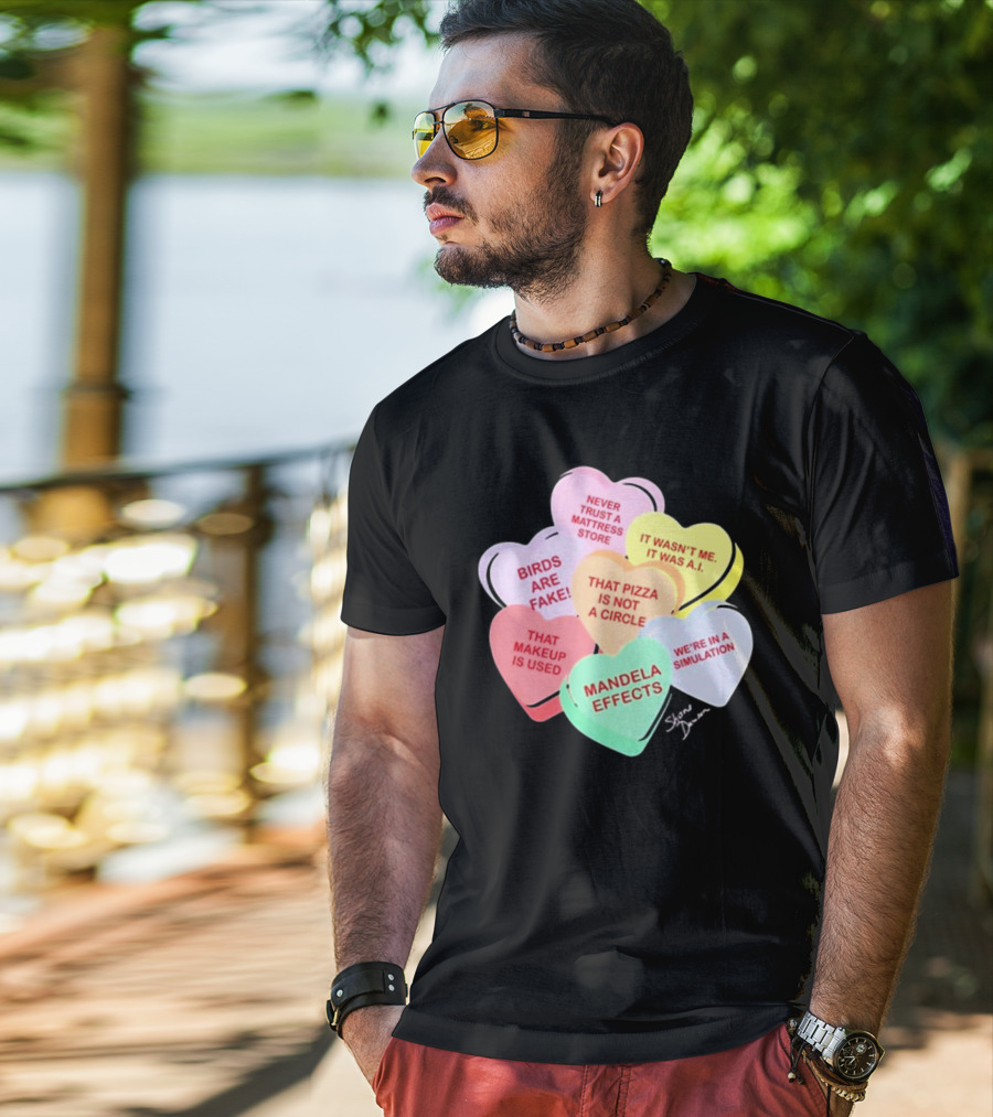 Shane Dawson Conspiracy Hearts Birds Are Fake Mandela Effects Simulation Pizza AI T-Shirt