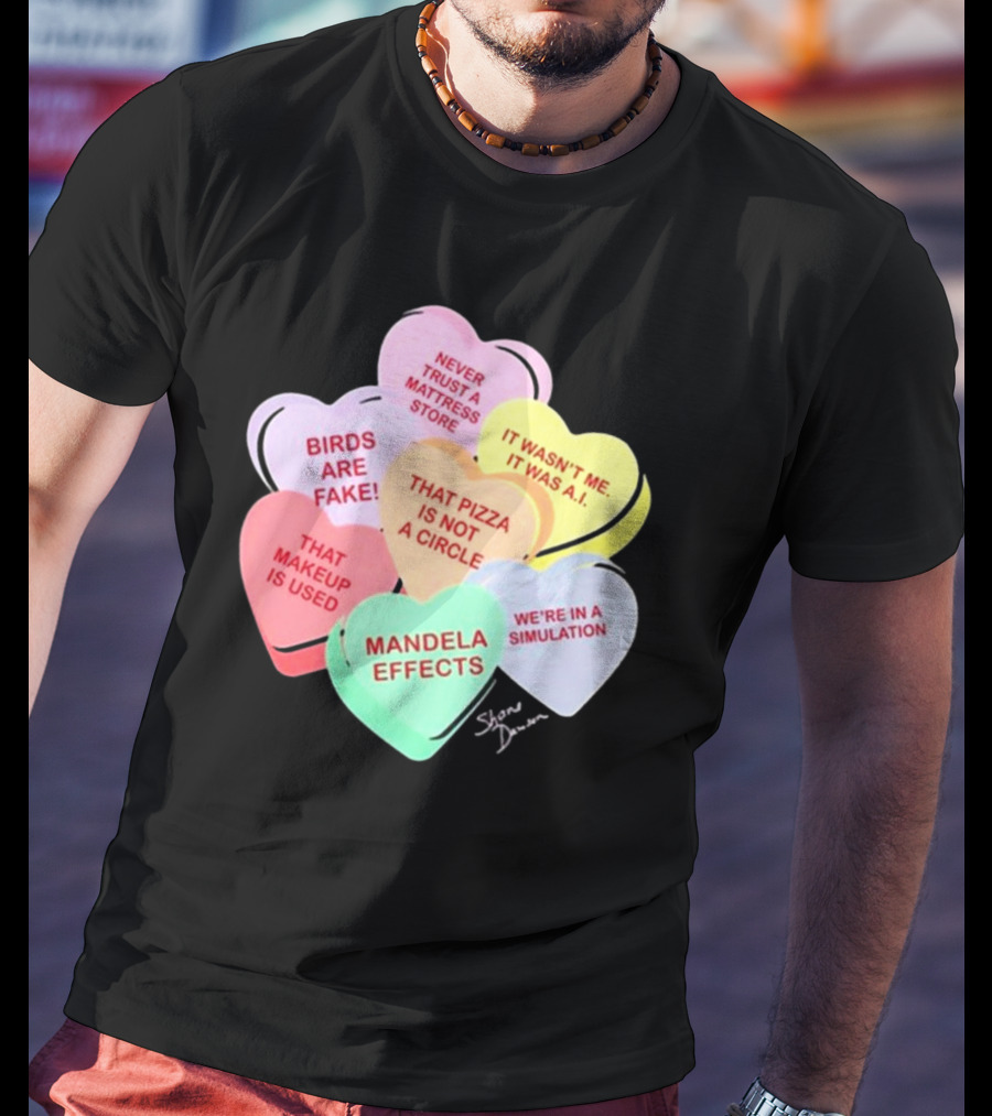 Shane Dawson Conspiracy Hearts Birds Are Fake Mandela Effects Simulation Pizza AI T-Shirt