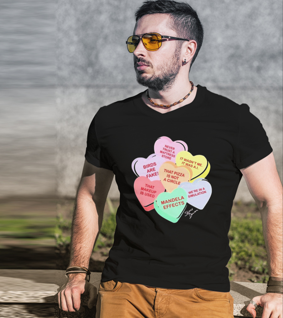 Shane Dawson Conspiracy Hearts Birds Are Fake Mandela Effects Simulation Pizza AI T-Shirt
