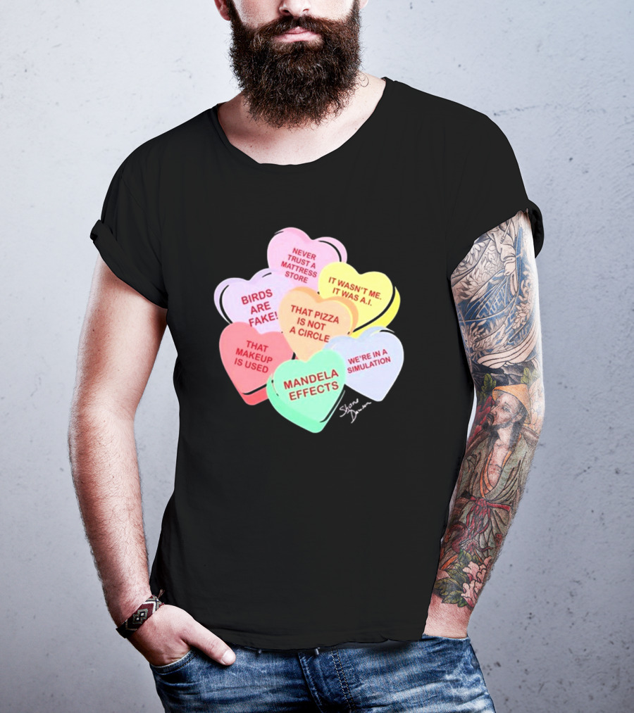 Shane Dawson Conspiracy Hearts Birds Are Fake Mandela Effects Simulation Pizza AI T-Shirt