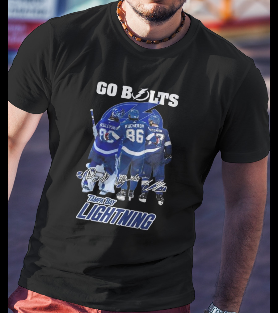 Tampa Bay Lightning Go Bolts Asilevskiy Kucherov Hedman Signatures T-Shirt