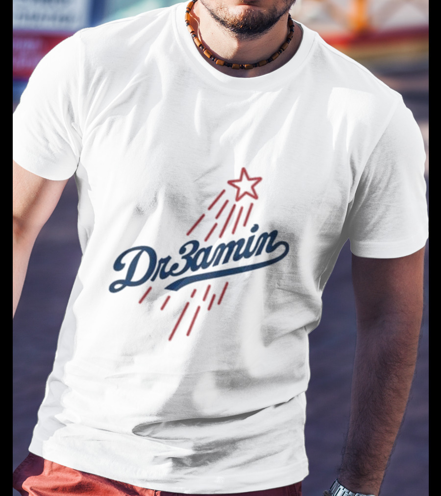 Dr3amin Red Star Streak White Clix Merch LA Star Crew T-Shirt