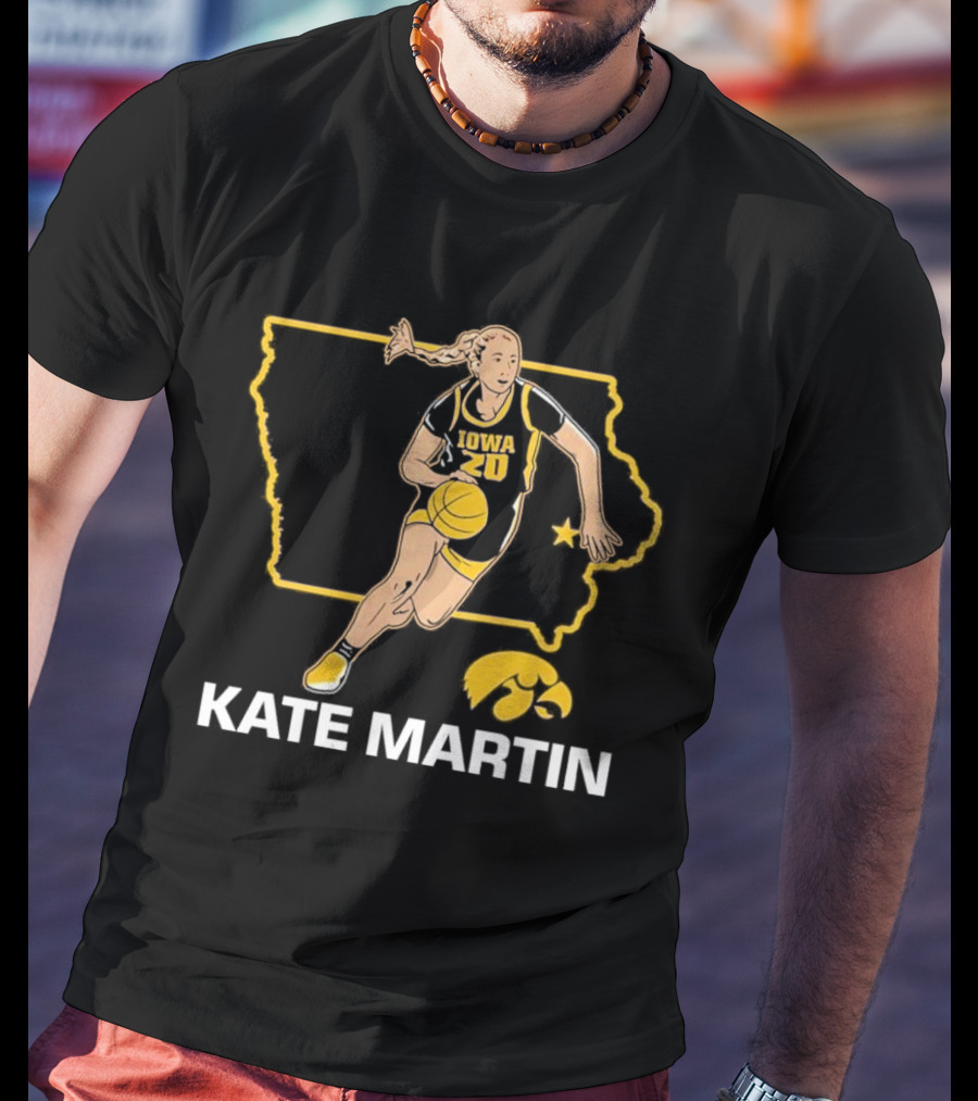Kate Martin Iowa Basketball Star Player Number 20 Hawkeyes State Outline T-Shirt