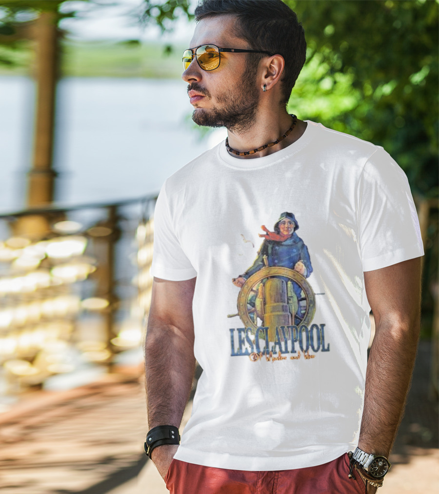 Les Claypool Of Whales And Woe Maritime Adventure Steering Wheel And Seagulls T-Shirt