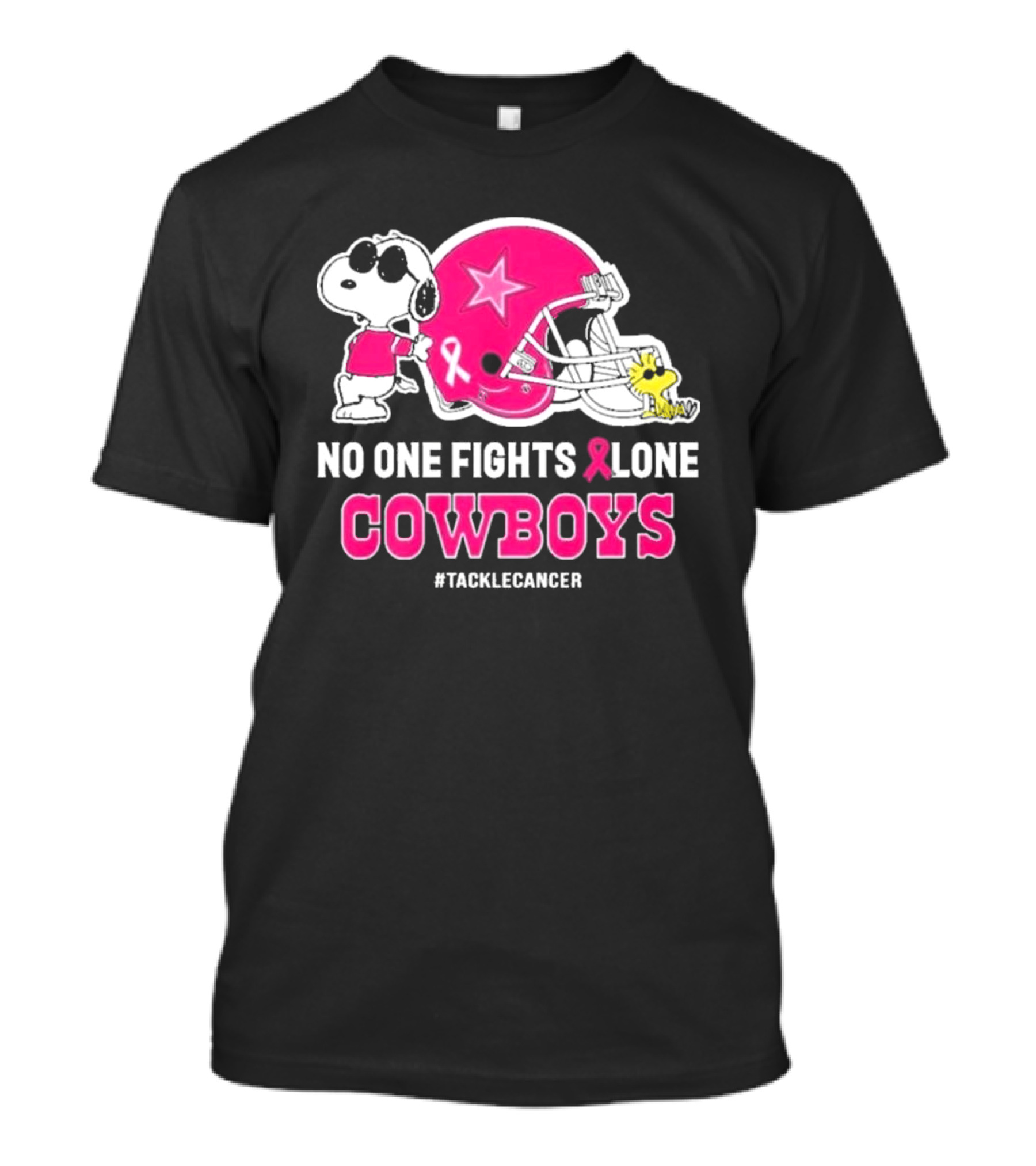 Snoopy And Woodstock No One Fights Alone Cowboys #TackleCancer T-Shirt