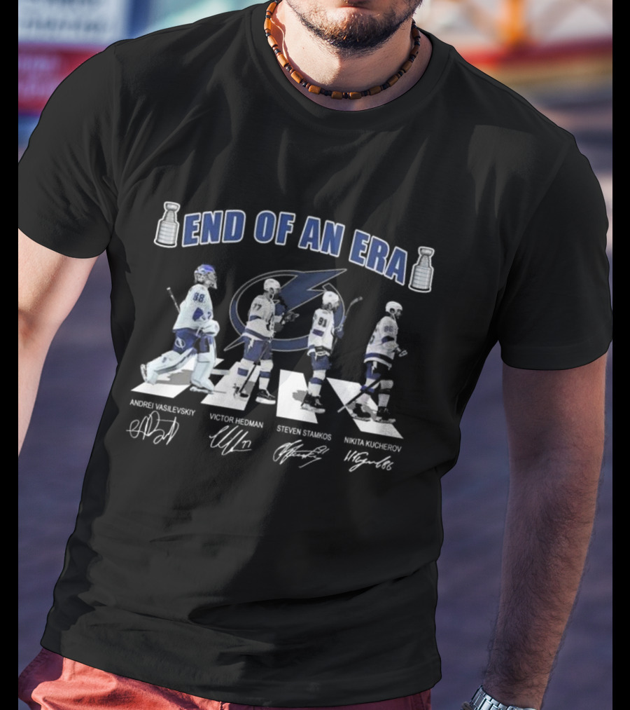 End Of An Era Tampa Bay Lightning Abbey Road Vasilevskiy Hedman Stamkos Kucherov Signatures T-Shirt