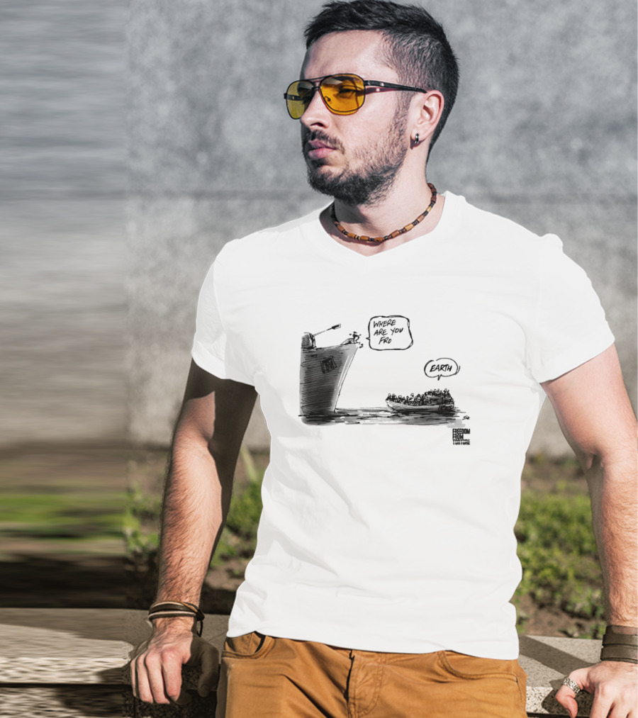 Where Are You From Earth Simon Kneebone Refugees Boat Freedom Publishing T-Shirt