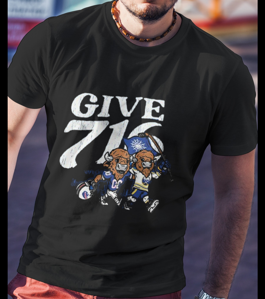 Buffalo Bills Sabres Give 716 Bison Characters Football Hockey Flag T-Shirt