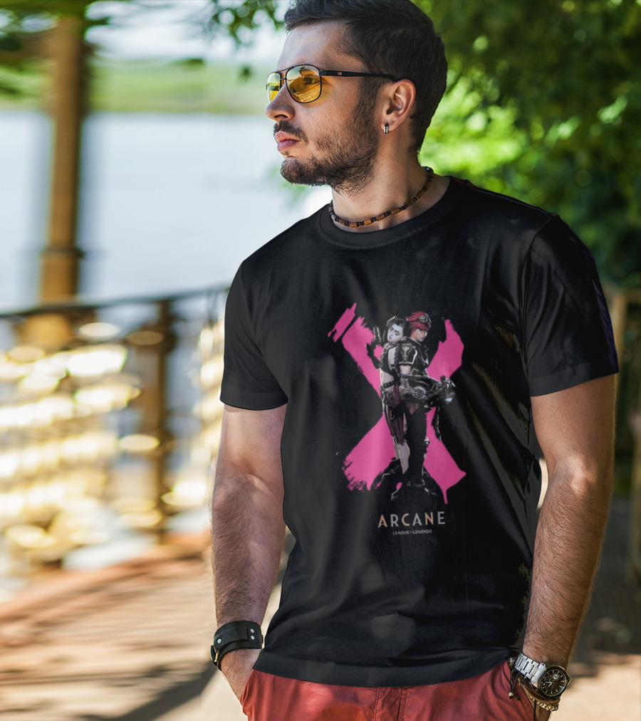Arcane League Legends Jinx Vi Pink X T-Shirt