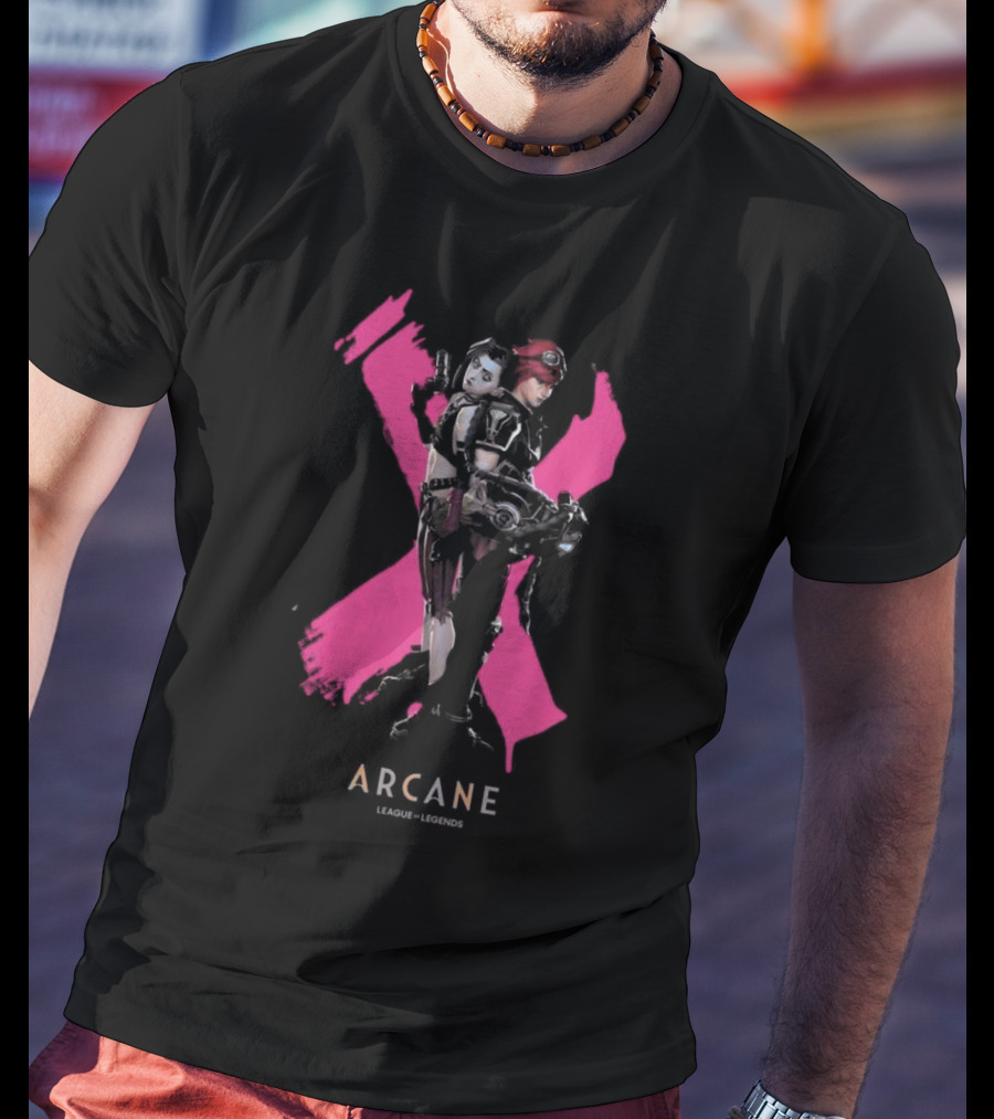 Arcane League Legends Jinx Vi Pink X T-Shirt