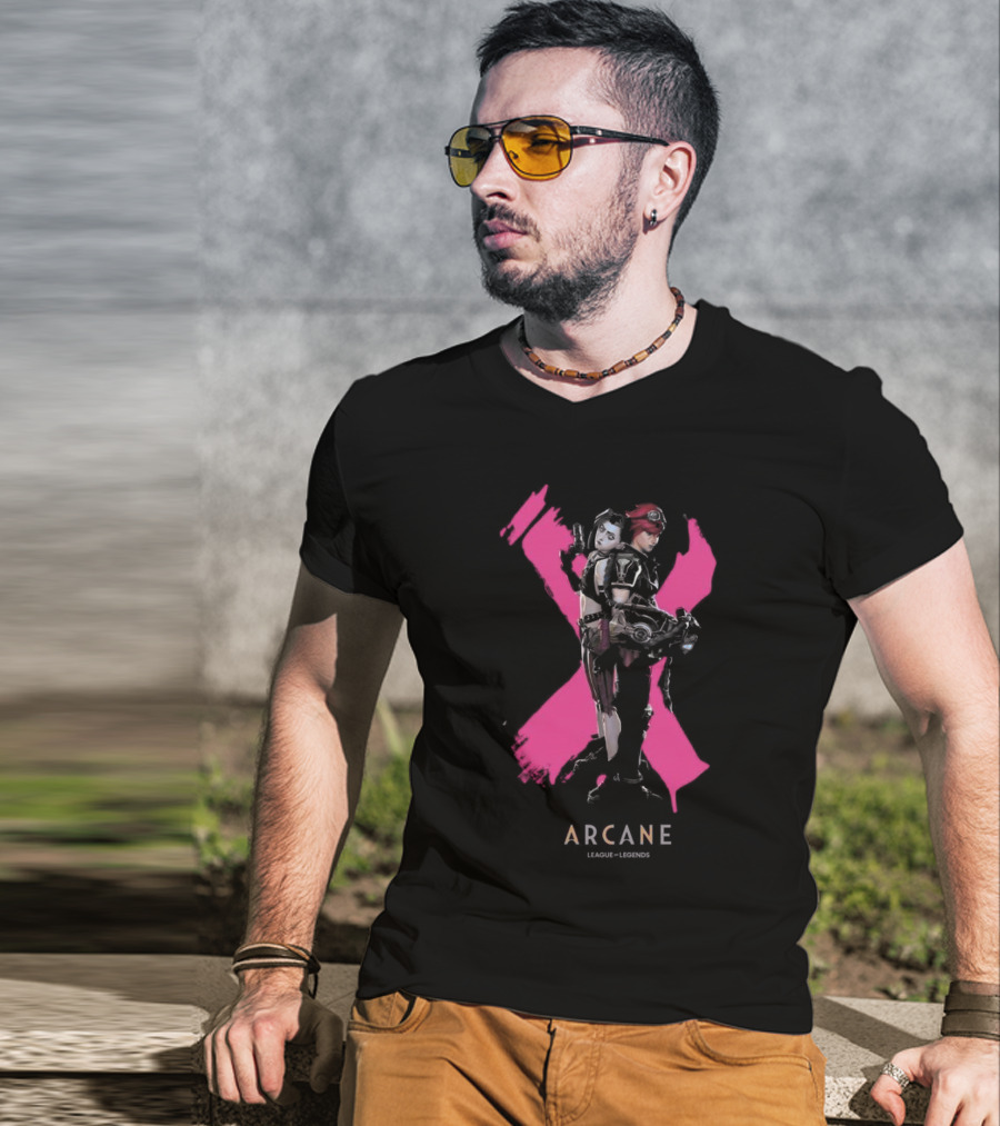 Arcane League Legends Jinx Vi Pink X T-Shirt