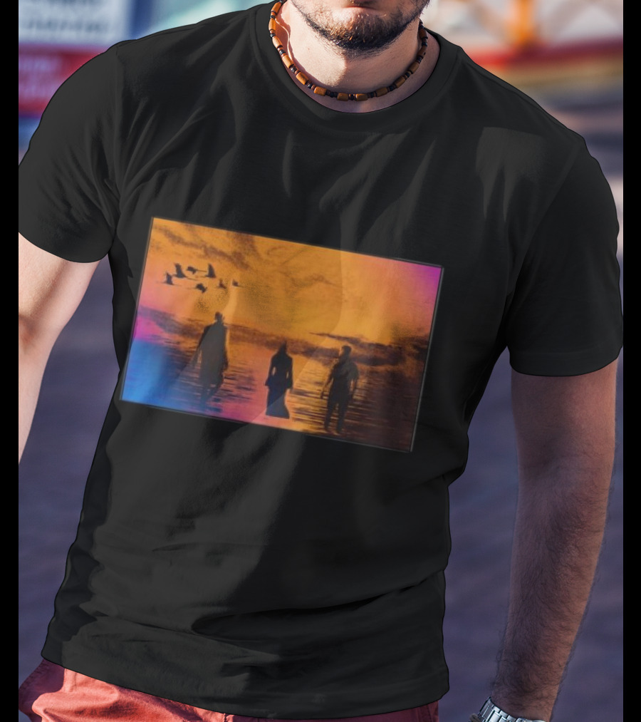 Sun Came Up Sofi Tukker Silhouettes Walking At Sunrise With Birds On Colorful Horizon T-Shirt