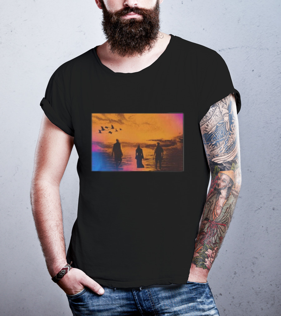 Sun Came Up Sofi Tukker Silhouettes Walking At Sunrise With Birds On Colorful Horizon T-Shirt