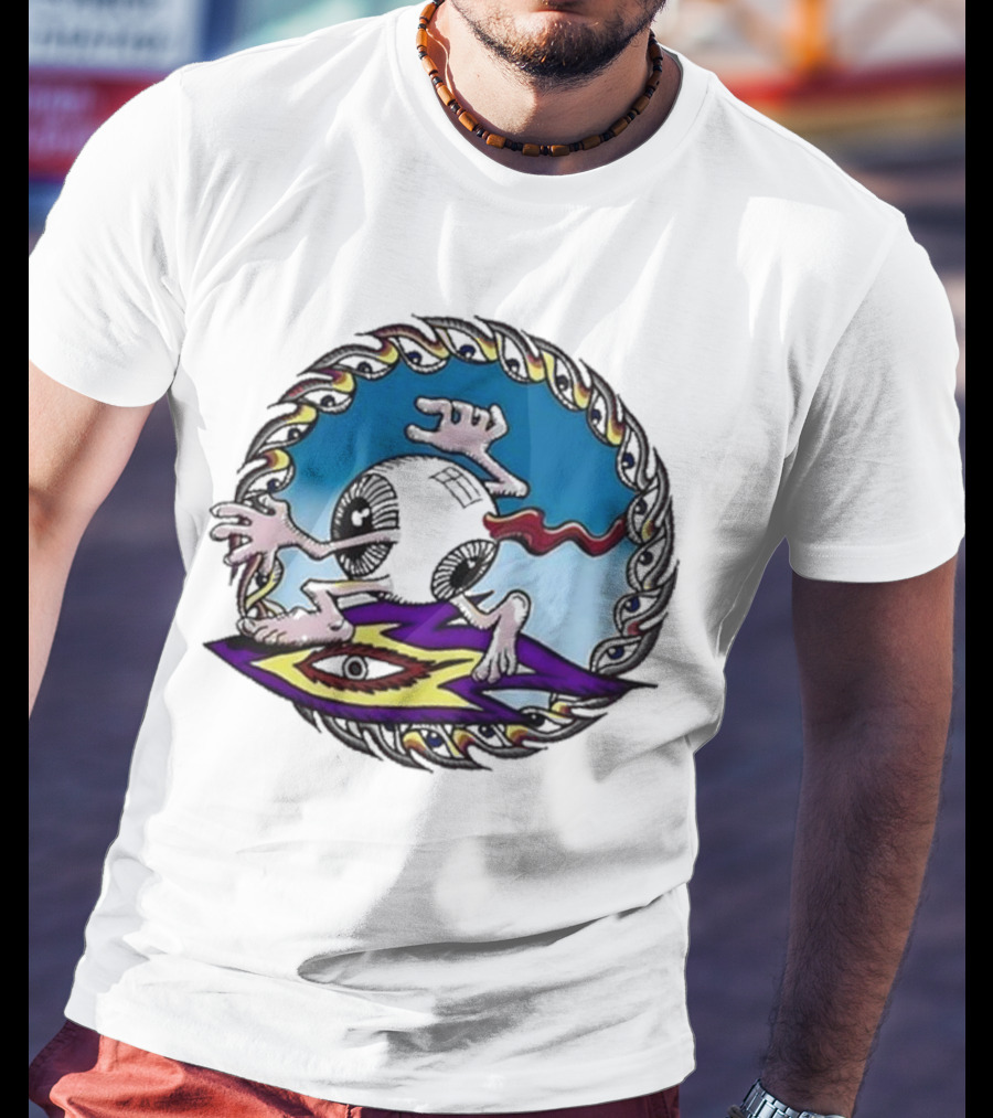 Spiral Eye Surfing Disc With Hands And Vibrant T-Shirt