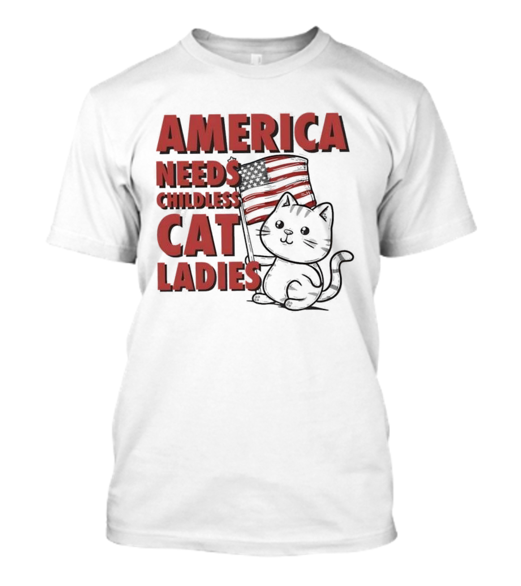 America Needs Childless Cat Ladies Cat With American Flag T-Shirt