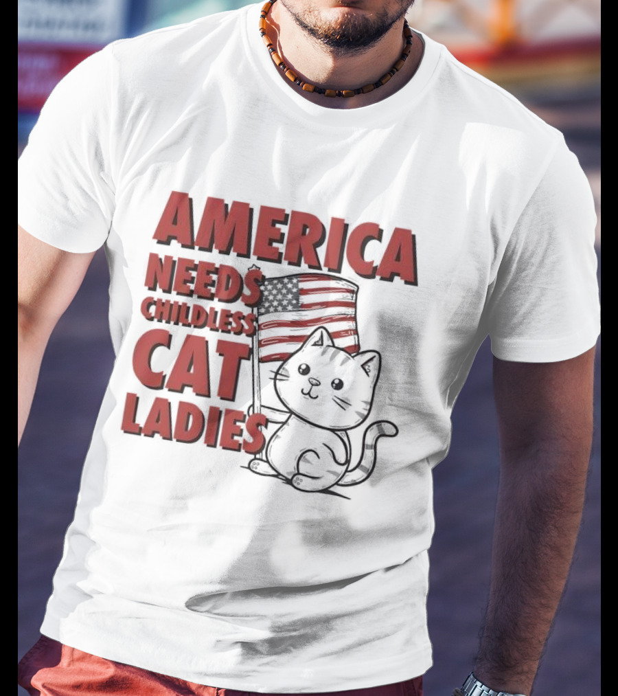 America Needs Childless Cat Ladies Cat With American Flag T-Shirt