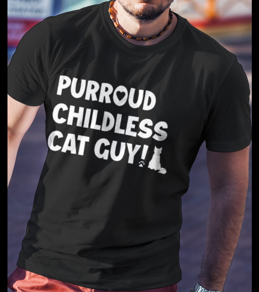 Purroud Childless Cat Guy Paw Prints T-Shirt