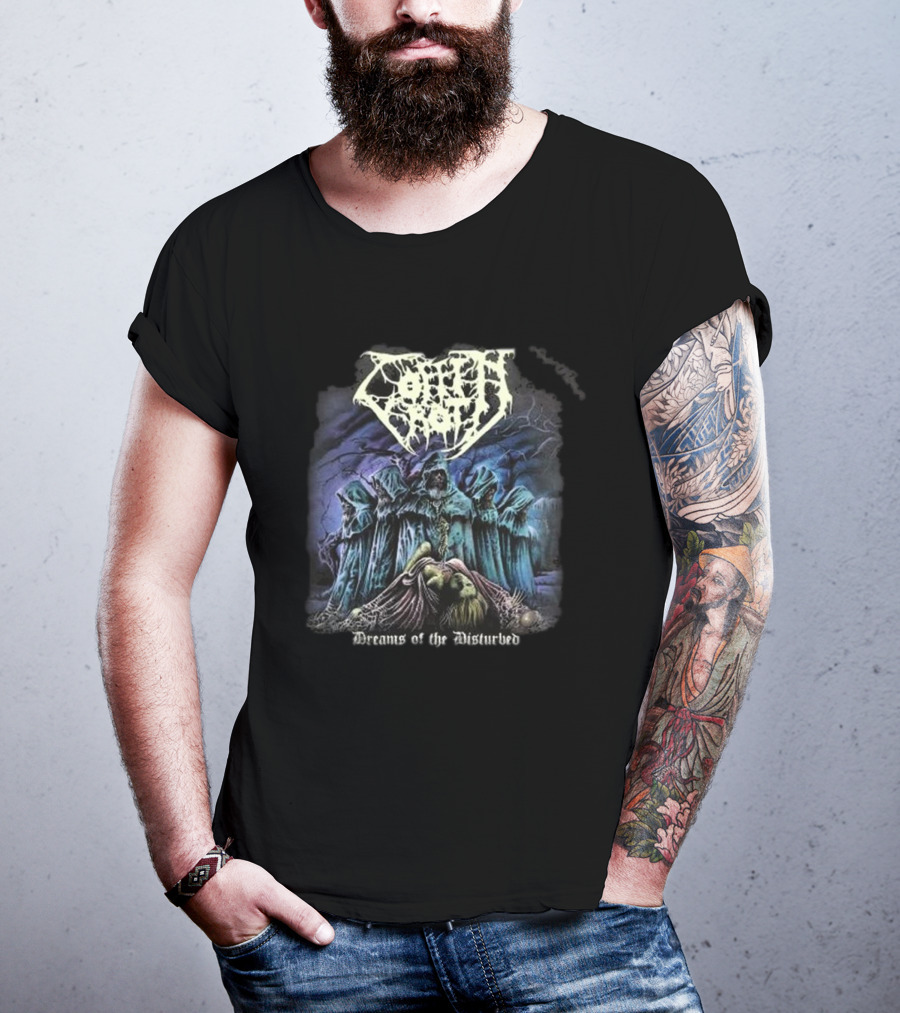 Coffin Rot Dreams Of The Disturbed Hooded Figures Enigmatic Ritual Scene T-Shirt