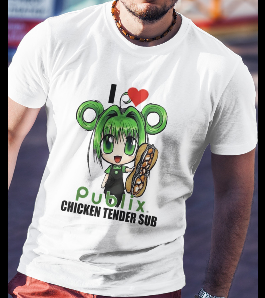 I Love Publix Chicken Tender Sub Anime Character With Green Hair And Big Sandwich T-Shirt