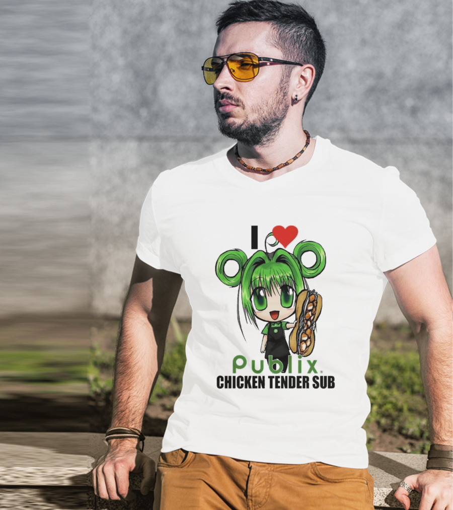 I Love Publix Chicken Tender Sub Anime Character With Green Hair And Big Sandwich T-Shirt