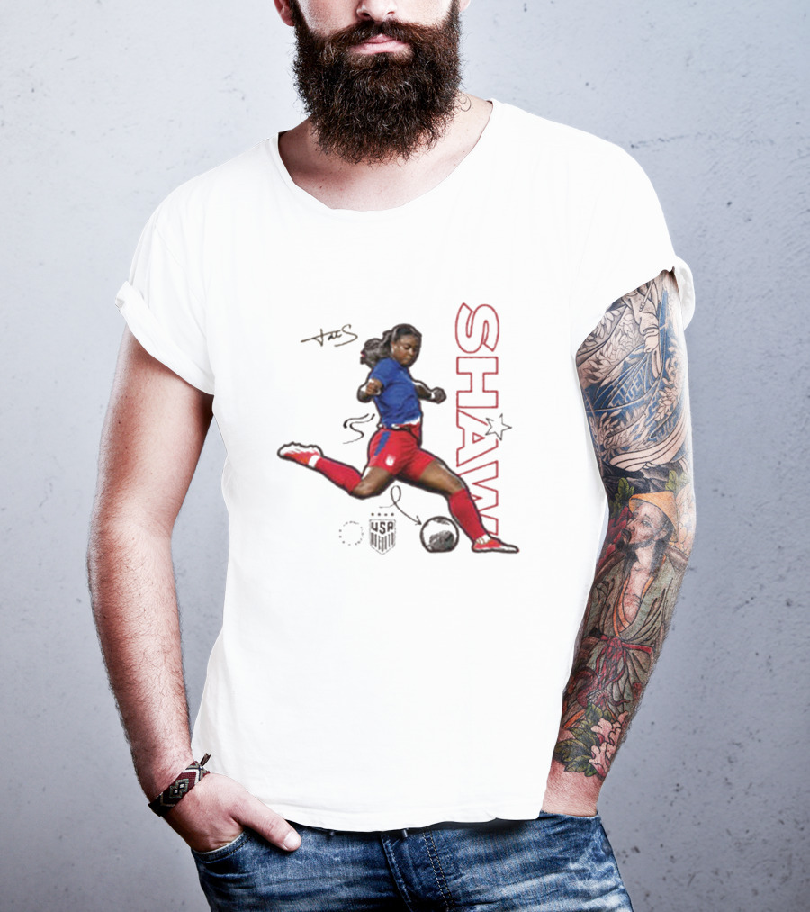 USWNT Jaedyn Shaw Signature Red And Blue Action Pose With Star T-Shirt