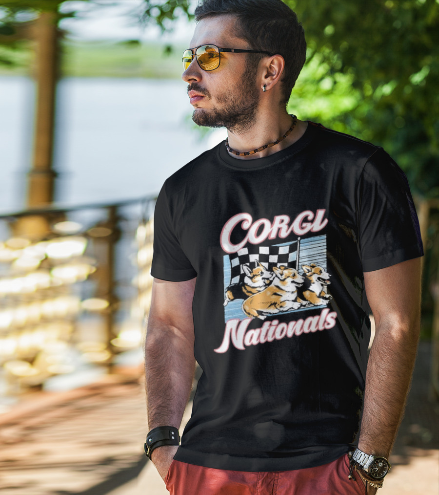 Corgi Nationals Racing Dogs With Checkered Flag T-Shirt