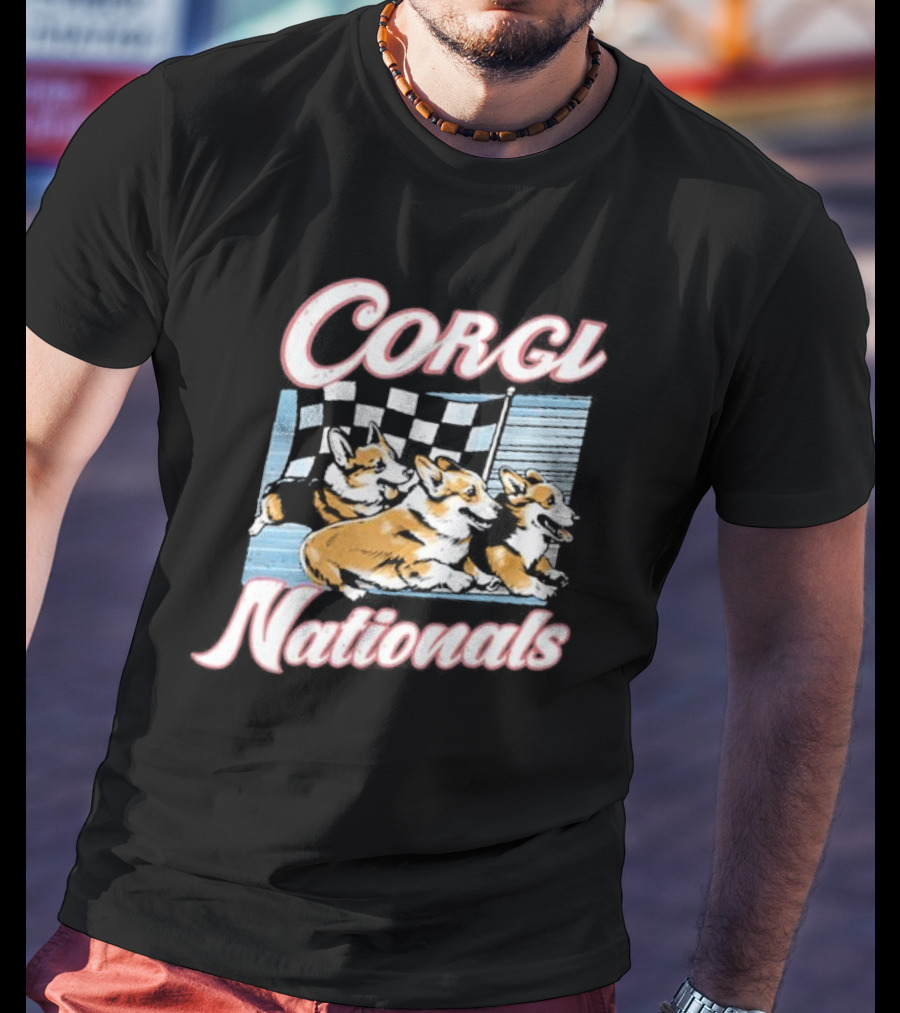 Corgi Nationals Racing Dogs With Checkered Flag T-Shirt