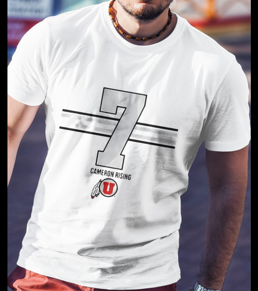 Utah Utes Football Cameron Rising 7 Front Stripes T-Shirt
