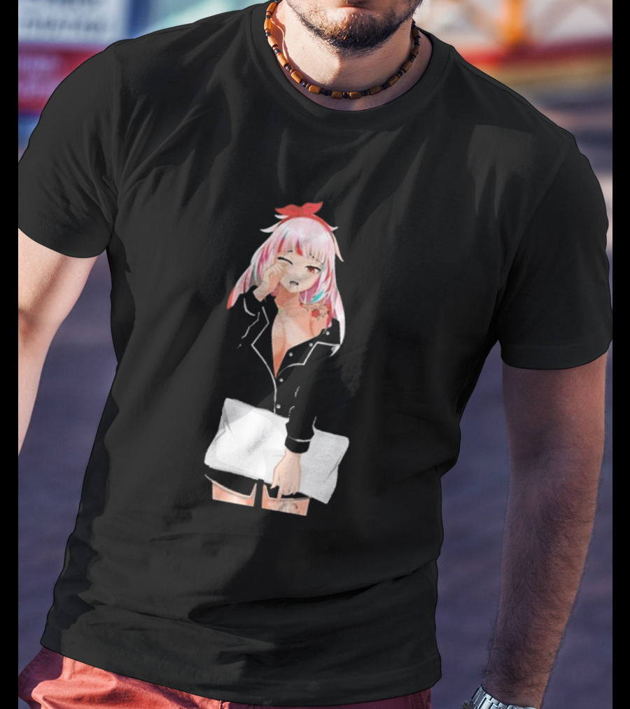 Fefe August Anime Character With Red Bow And Black T-Shirt