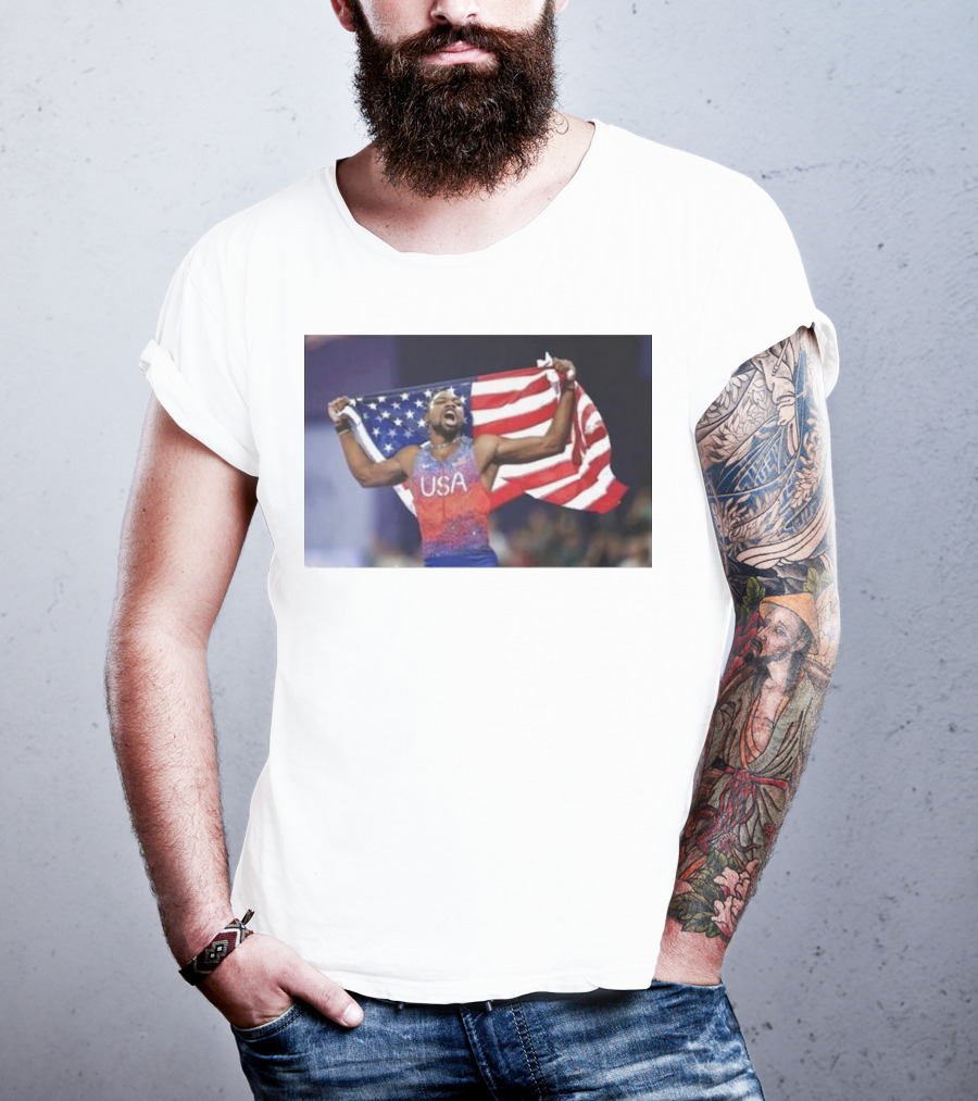 USA Track Champion Noah Lyles Celebrates 100M Victory Paris Olympics T-Shirt